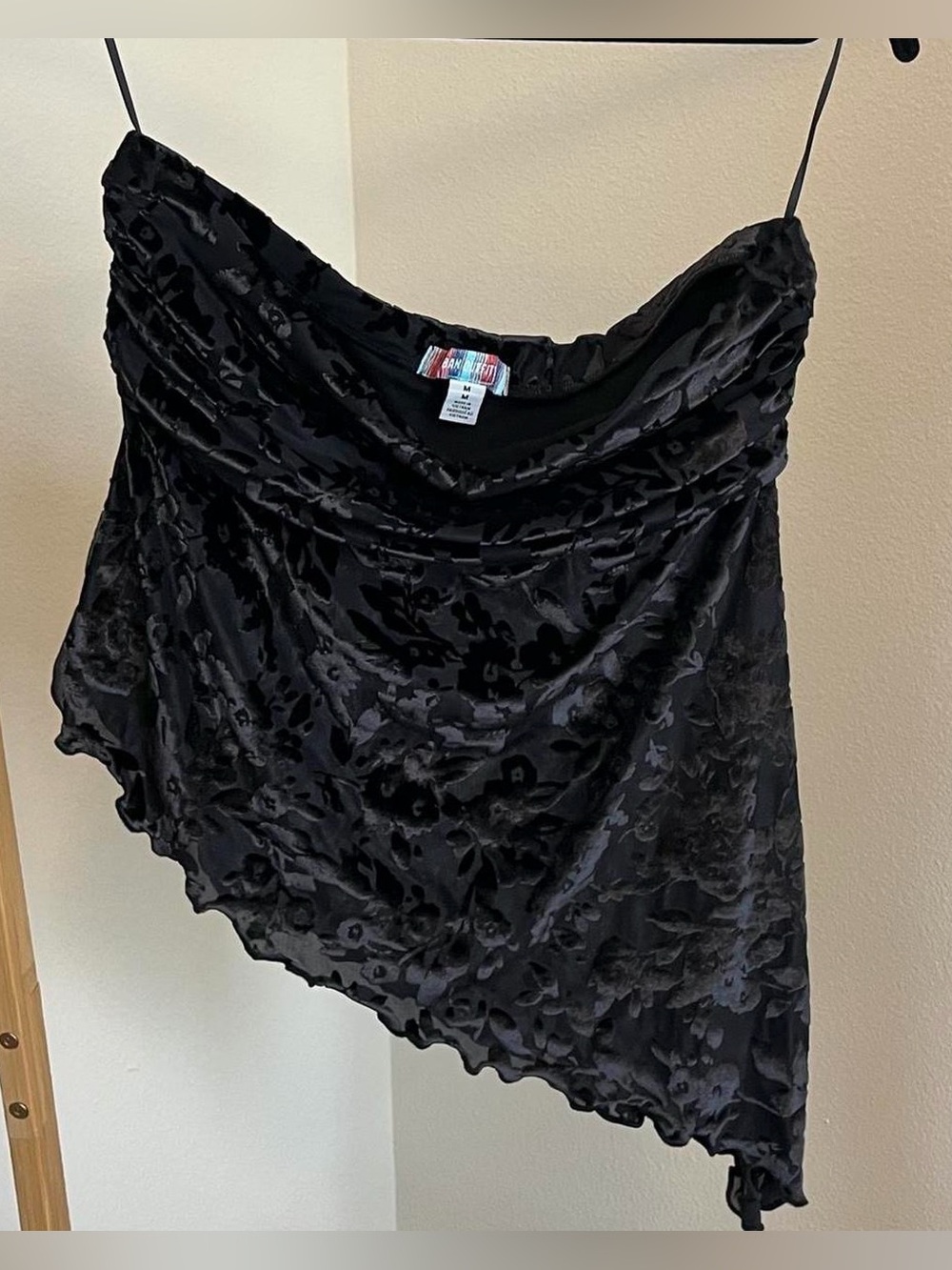 Urban Outfitters black Velvet Burnout Asymmetrical Tube Top